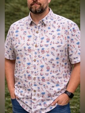 NWT 2XL Duluth men’s BBQ flamingo spring summer relaxed fit button up shirt